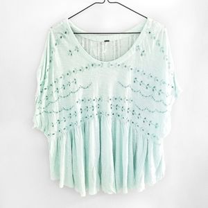 FREE PEOPLE Mint Blue Flowy Eyelet Top